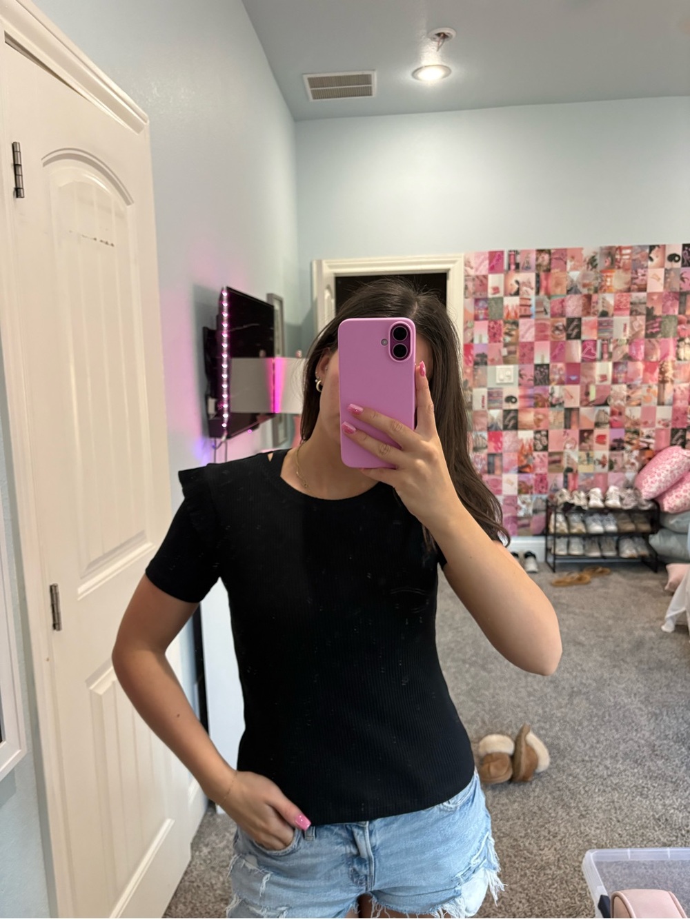 Zara Black Ribbed Short Sleeve Top